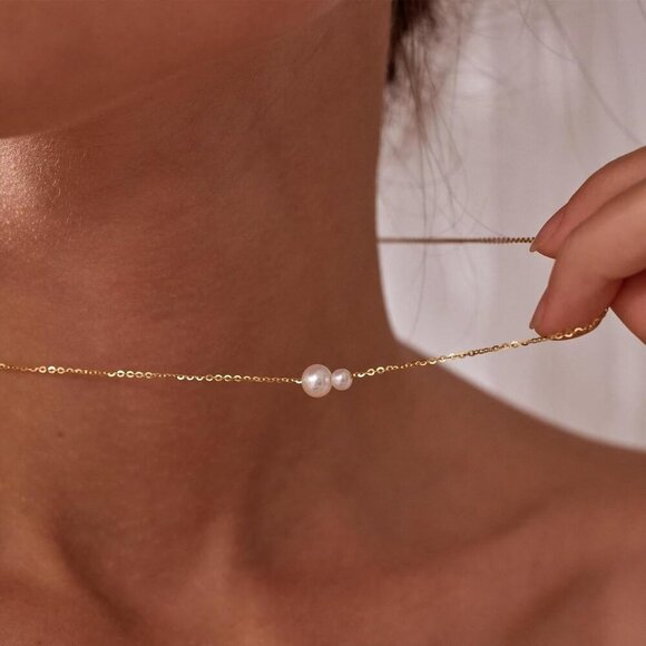 🆕 Women Gold Pearl Choker Necklace Trendy Chain Layered Birthday Jewelry Gifts - Picture 3 of 7